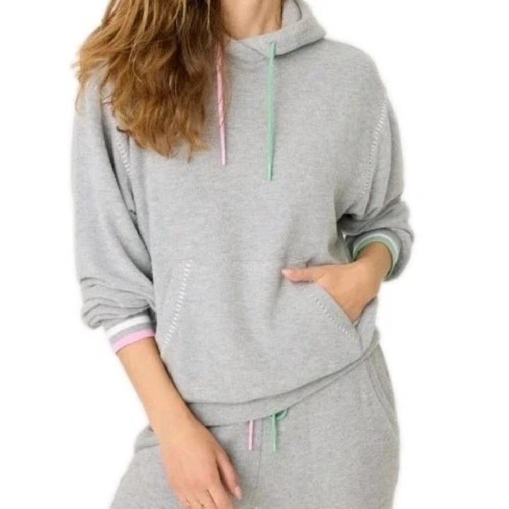 PJ Salvage Spring Gray Peachy Party Pickleball Knit Pajama/Lounge Hoodie Top XL